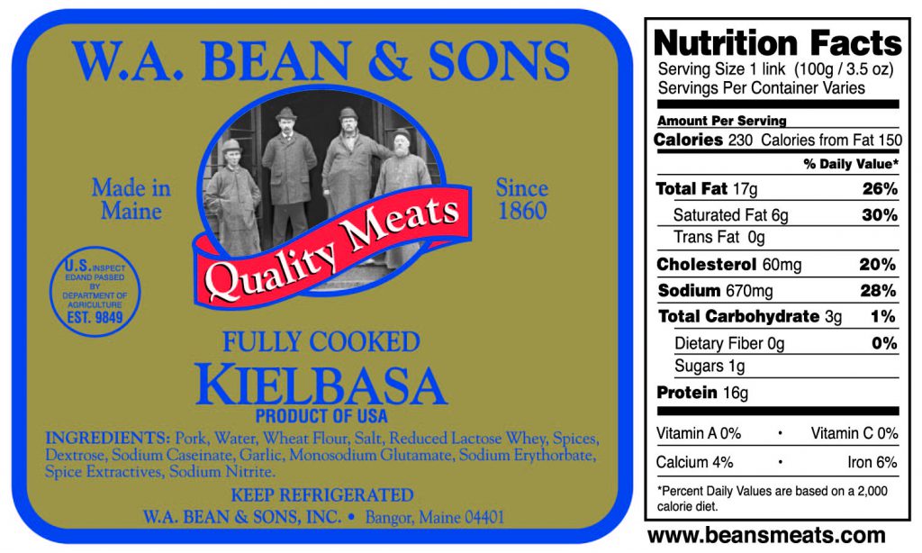 Pork Kielbasa Sausage W.A. Bean & Sons